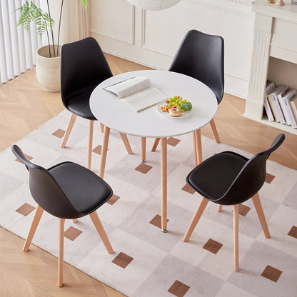Set de 4 Sillas de Comedor Nórdicas EGOONM | Asiento Acolchado con Cojín PU y Patas de Madera Maciza | Estilo Mid-Century Moderno para Hogar y Oficina