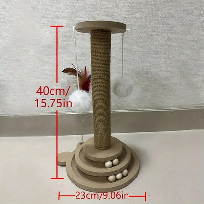 Juguete Interactivo para Gatos (Madera y Sisal) - Rascador, Plataforma Giratoria y Columna de Agarre Multifuncional