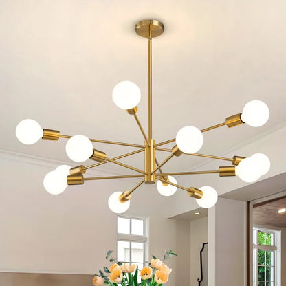 Lámpara de Techo Moderna Tipo Araña de 6 a 12 Cabezales | Lámpara Nórdica E27 para Salón y Comedor | Chandelier Industrial Negro o Dorado