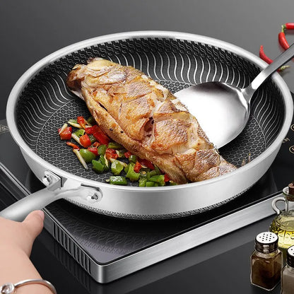 Sartén Wok Profesional de Acero Inoxidable 316 (Tri-Ply) | Diseño de Panal de Abeja de Doble Cara | Apto para Todo Tipo de Cocinas