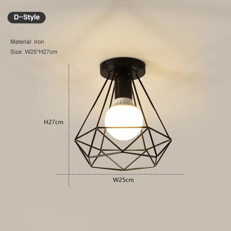 Lámpara de Techo Vintage de Jaula (Metal Negro) - Chandelier Industrial E27 para Pasillos, Foyer y Recibidores