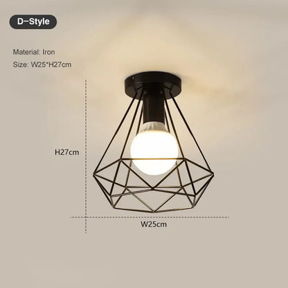 Lámpara de Techo Vintage de Jaula (Metal Negro) - Chandelier Industrial E27 para Pasillos, Foyer y Recibidores