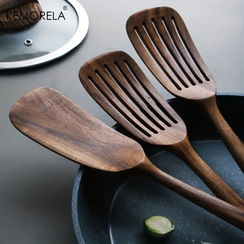 Set de 2 Espátulas y Cucharas de Cocina Japonesas de Madera - Antiadherentes y Resistentes al Calor