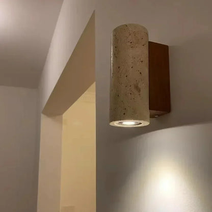 Aplique de Pared de Lujo (Travertino y Madera) - Sconce E27 con Diseño de Iluminación Simple o Doble para Salón y Dormitorio