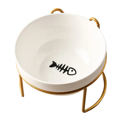 Set de Cuenco de Cerámica Elevado (500 ml) con Soporte Metálico para Gatos y Cachorros