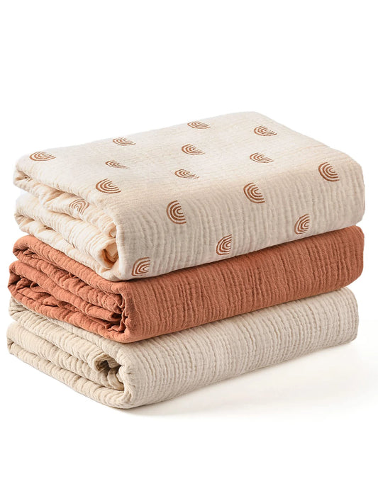 Set de 3 Mantas de Muselina Suave y Transpirable - Envoltura para Recién Nacidos (Swaddle Blankets)