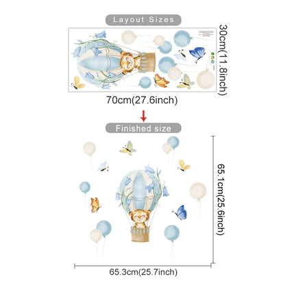 Pegatina de Pared de Vinilo Translúcido (Animales en Globo Aerostático) - Decoración Autoadhesiva y Ecológica para Habitaciones de Bebés y Niños