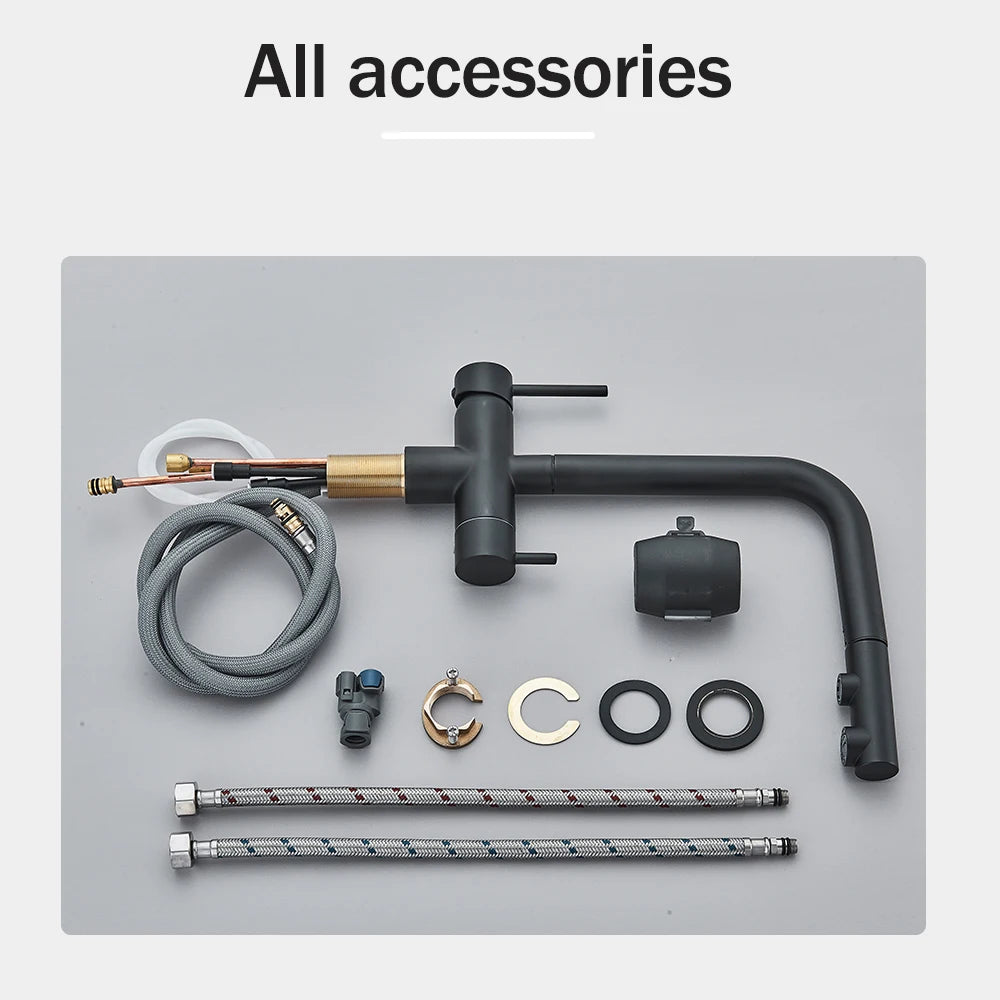 Grifo de Cocina Negro Mate 2 en 1 | Mezclador Agua Fría/Caliente y Purificador Extraíble - Casarae