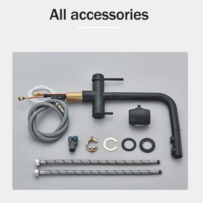 Grifo de Cocina Negro Mate 2 en 1 | Mezclador Agua Fría/Caliente y Purificador Extraíble - Casarae