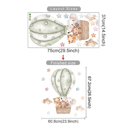 Pegatina de Pared de Vinilo Translúcido (Animales en Globo Aerostático) - Decoración Autoadhesiva y Ecológica para Habitaciones de Bebés y Niños