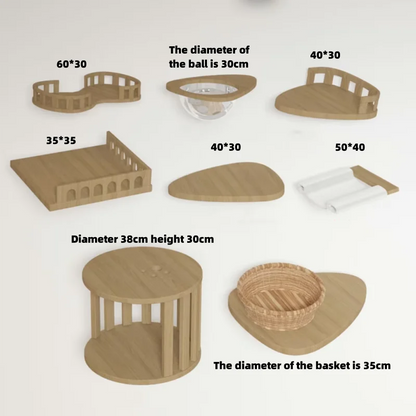 Torre Rascadora de Gatos de Suelo a Techo (Madera Natural) - Estructura Tianzhu Estable con Múltiples Plataformas y Postes de Sisal Grueso