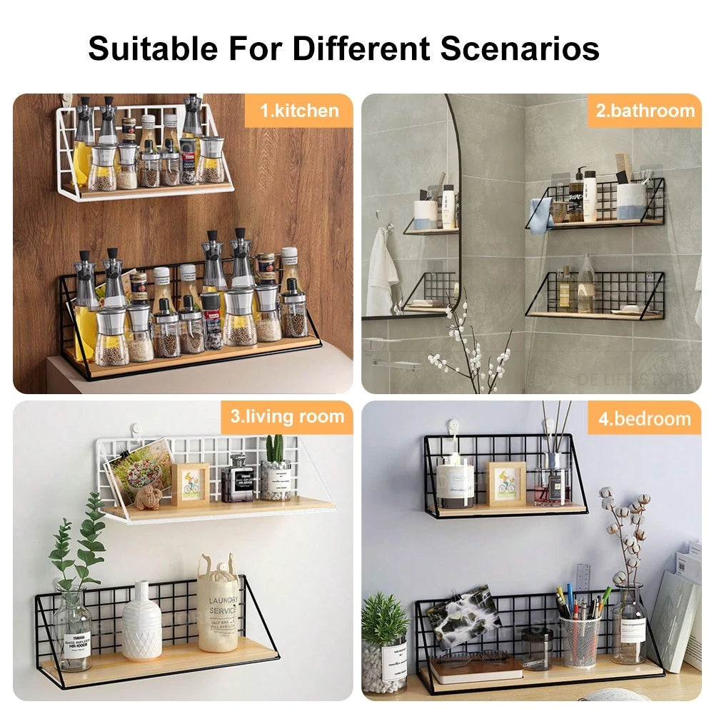 Estante Especiero de Cocina Colgable (Diseño Metal y Madera) - Organizador de Pared Multiusos con Instalación sin Taladro, Estilo Moderno y Rústico