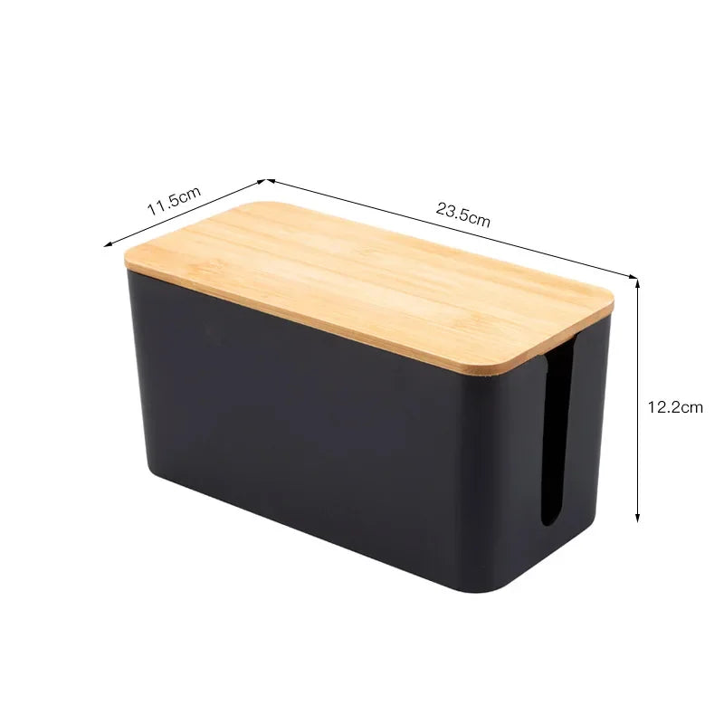 Caja Organizadora de Cables (Diseño Simple y Creativo) - Tapa de Madera de Bambú para Regletas y Cargadores