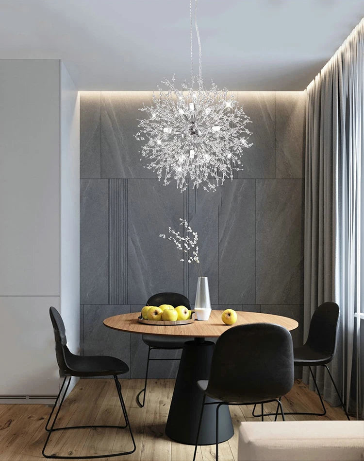 Lámpara Colgante LED Diente de León de Cristal | Chandelier Moderno Star Fireball para Salón y Comedor | Lámpara de Diseño Danés en Oro y Cromo