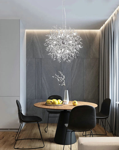 Lámpara Colgante LED Diente de León de Cristal | Chandelier Moderno Star Fireball para Salón y Comedor | Lámpara de Diseño Danés en Oro y Cromo