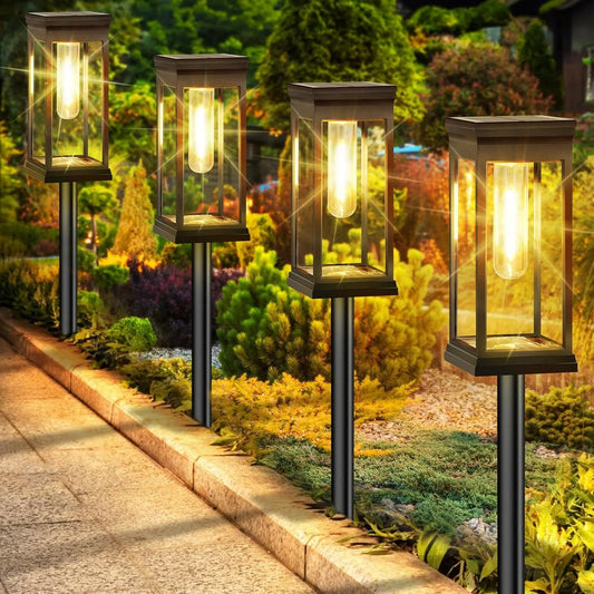 Pack de 4 Luces Solares para Exterior e Iluminación de Caminos | Focos LED Impermeables para Jardín y Patio | Lámparas Solares de Paisaje para Entrada y Acera