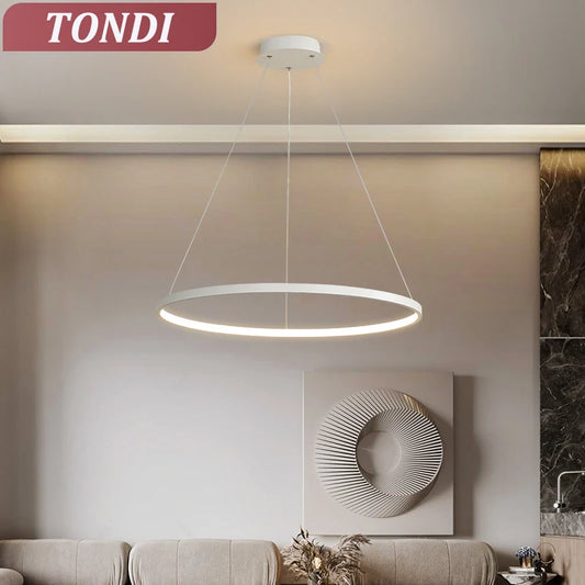 Lámpara Colgante LED Moderna de Diseño Circular | Lámpara de Techo Minimalista para Salón y Comedor | Lámpara LED Regulable con Mando a Distancia