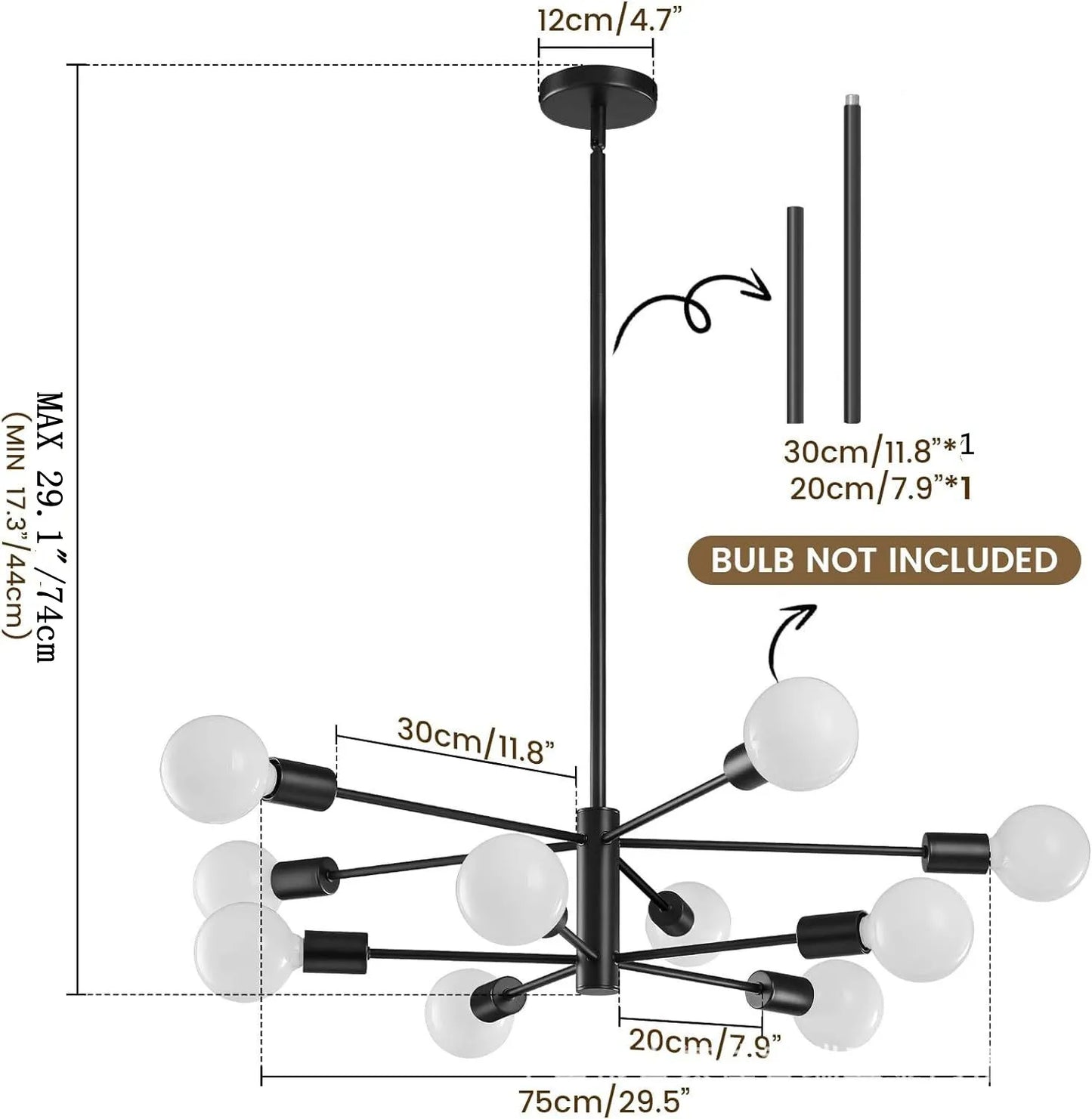Lámpara de Techo Moderna Tipo Araña de 6 a 12 Cabezales | Lámpara Nórdica E27 para Salón y Comedor | Chandelier Industrial Negro o Dorado
