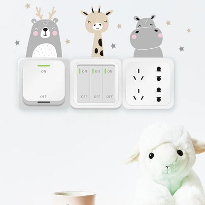 Set de 6 Pegatinas Bohemias para Interruptores y Pared - Adhesivos Autoadhesivos de PVC Transparente con Animales Sonrientes y Estrellas para Cuarto de Bebé