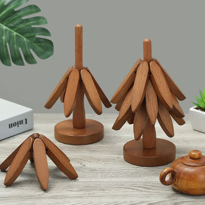 Set de 4 Salvamanteles de Bambú con Diseño de Árbol | Posavasos Decorativos de Madera Resistentes al Calor y Antiescaldaduras