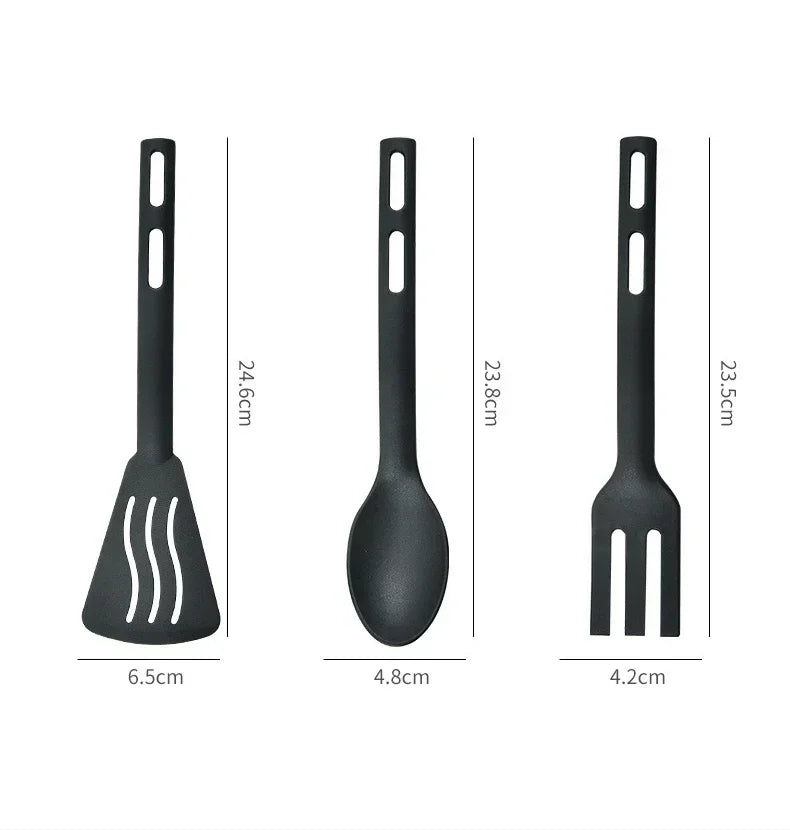 Set de Utensilios de Nylon para Cocina y Camping (1 o 3 Piezas) | Espátula Ranurada, Tenedor y Cuchara (Antiadherente y Portátil)