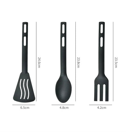Set de Utensilios de Nylon para Cocina y Camping (1 o 3 Piezas) | Espátula Ranurada, Tenedor y Cuchara (Antiadherente y Portátil)