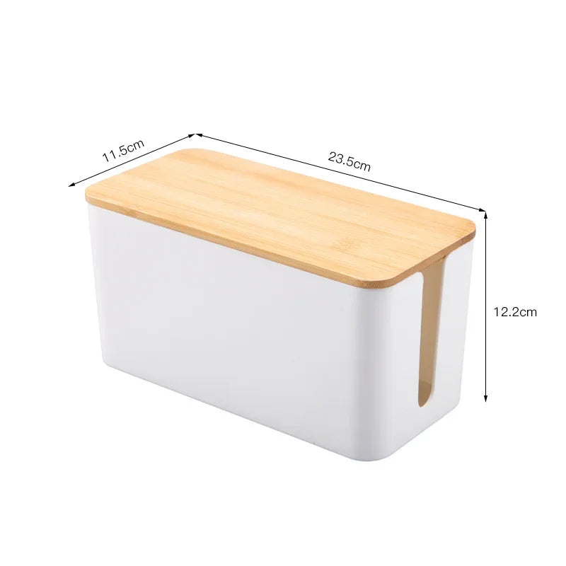 Caja Organizadora de Cables (Diseño Simple y Creativo) - Tapa de Madera de Bambú para Regletas y Cargadores