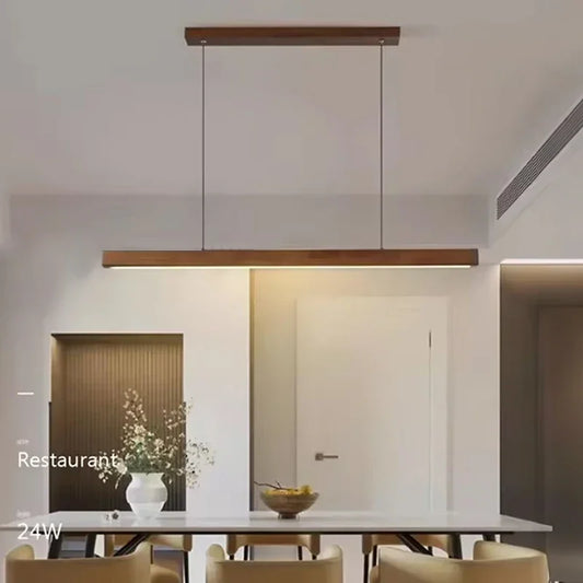 Lámpara Colgante LED de Tira Larga (Madera Nórdica) - Chandelier de Suspensión Minimalista para Comedor y Cocina