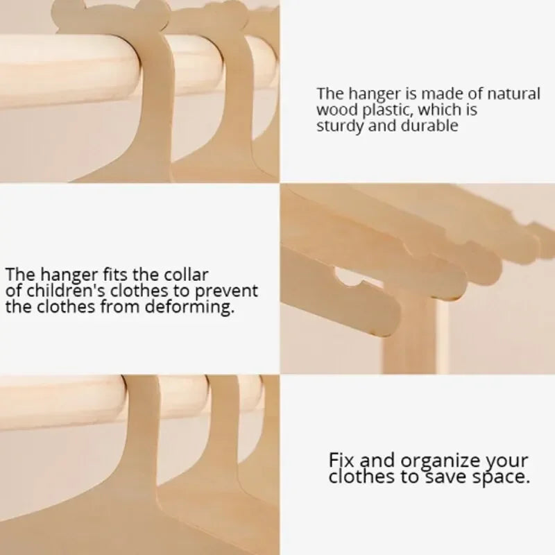 Set de 10 Perchas Creativas de Madera Natural para Bebé - Perchas Antideslizantes para Decoración de Habitación Infantil