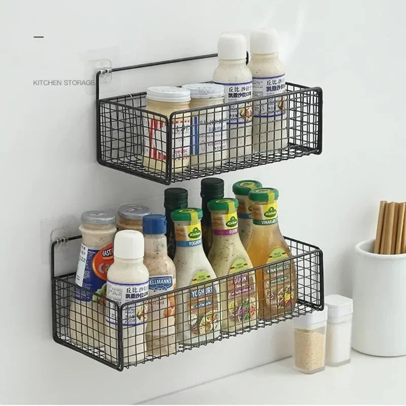Estante de Baño Autoadhesivo sin Taladro | Organizador de Pared de Hierro para Ducha y Cocina | Soporte Multiusos Negro/Blanco