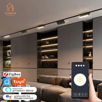Sistema de Iluminación Inteligente Modular (DC48V Magnetic Track) - Focos LED Zigbee Controlables por Voz y App
