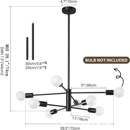 Lámpara de Techo Moderna Tipo Araña de 6 a 12 Cabezales | Lámpara Nórdica E27 para Salón y Comedor | Chandelier Industrial Negro o Dorado