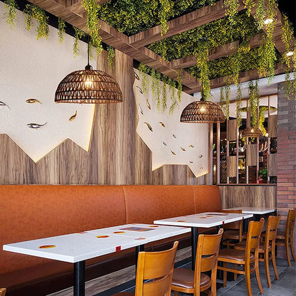 Lámpara Colgante Artesanal de Cuerda de Cáñamo y Ratán - Iluminación Interior Estilo Japonés/Pastoral para Restaurantes y Bares