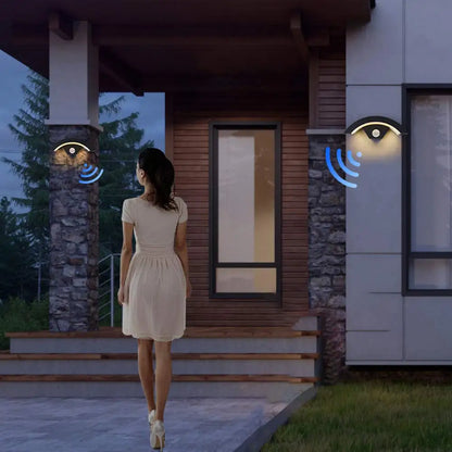 Aplique de Pared LED con Sensor de Movimiento (24W, IP65) - Lámpara Exterior U-Shape, Negro, Luz Cálida 3000K para Jardines y Pasillos