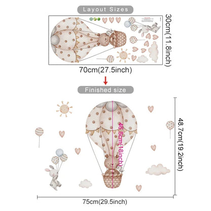 Pegatina de Pared de Vinilo Translúcido (Animales en Globo Aerostático) - Decoración Autoadhesiva y Ecológica para Habitaciones de Bebés y Niños