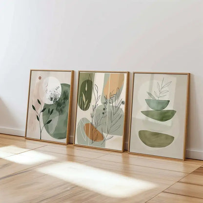 Set de 3 Pósteres Botánicos Minimalistas - Arte Floral Boho en Tonos Tierra (Sin Marco)