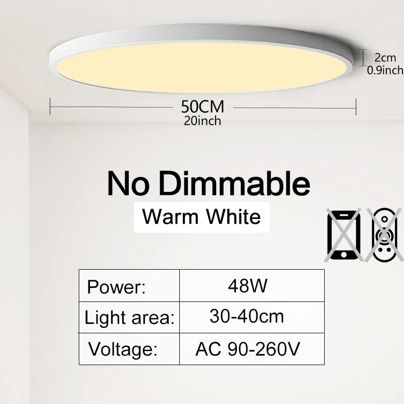 Lámpara de Techo LED Inteligente de 50cm y 48W | Control por APP y Mando a Distancia Regulable | Plafón Moderno para Dormitorio y Salón 110/220V
