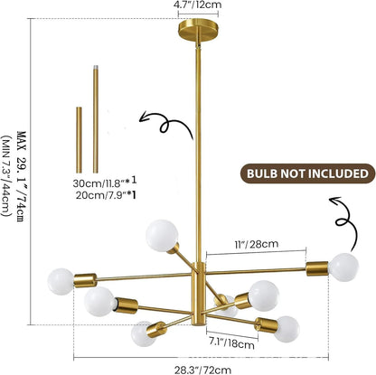 Lámpara de Techo Moderna Tipo Araña de 6 a 12 Cabezales | Lámpara Nórdica E27 para Salón y Comedor | Chandelier Industrial Negro o Dorado