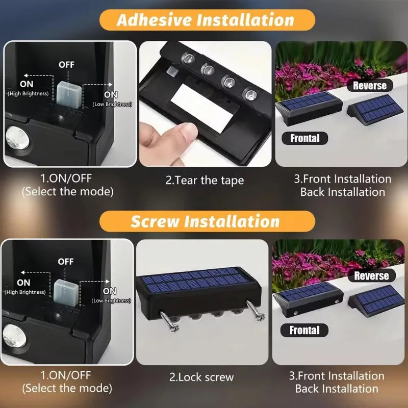 Aplique Solar de Pared Exterior Impermeable IP65 | Pack de 1 a 4 Luces Solares con Lente de Enfoque LED | Iluminación de Seguridad para Jardín, Valla y Patio