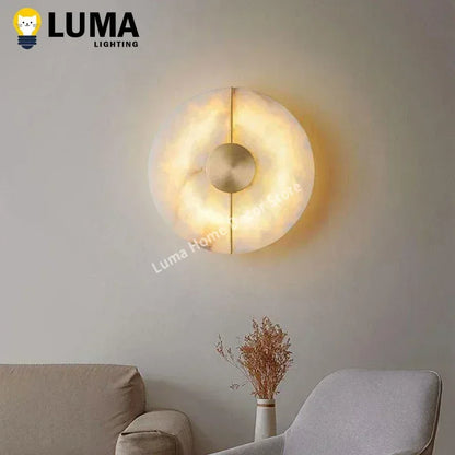 Lámpara de Pared de Mármol de Lujo LUMA | Aplique de Alabastro Natural de Diseño Creativo | Iluminación de Pared para Dormitorio, Salón y Pasillos