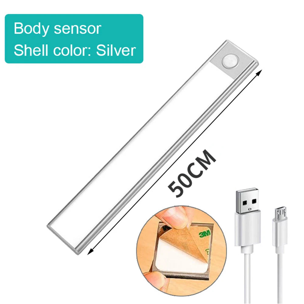 Regleta LED Ultra Fina con Sensor de Movimiento Recargable | Luz Inalámbrica 3 Tonos para Cocina, Armarios y Vestidores | Lámpara Magnética de Aluminio
