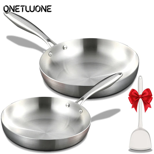 Set de 2/3 Sartenes Wok de Acero Inoxidable 304 Sin Recubrimiento | Fondo Redondo Tradicional | Apto para Gas e Inducción