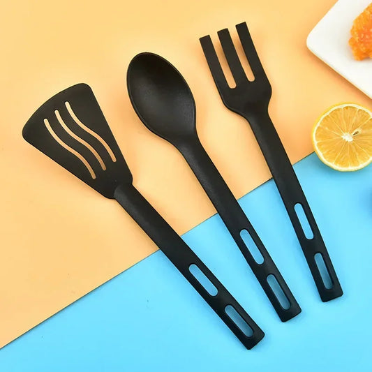 Set de Utensilios de Nylon para Cocina y Camping (1 o 3 Piezas) | Espátula Ranurada, Tenedor y Cuchara (Antiadherente y Portátil)