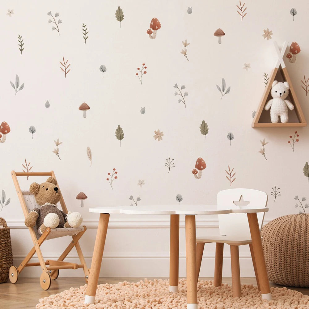 Adhesivos de Pared de Setas y Flores Boho (PVC No Tóxico) - Vinilo Infantil