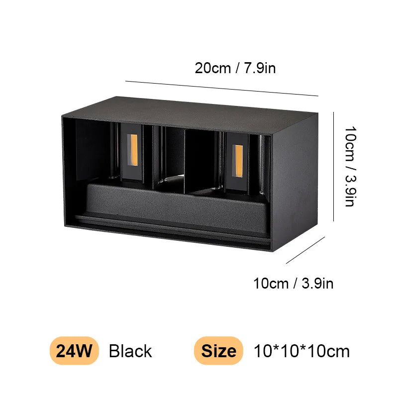 Aplique de Pared LED (Aluminio IP65) - Lámpara Impermeable 12W/24W para Interior, Exterior y Escaleras