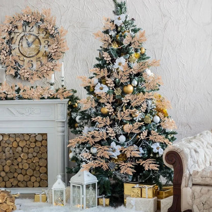 Set de 10 Bayas y Ramas Artificiales con Purpurina - Accesorios de Decoración Navideña DIY, Ramo Floral y Adornos para Árbol de Navidad