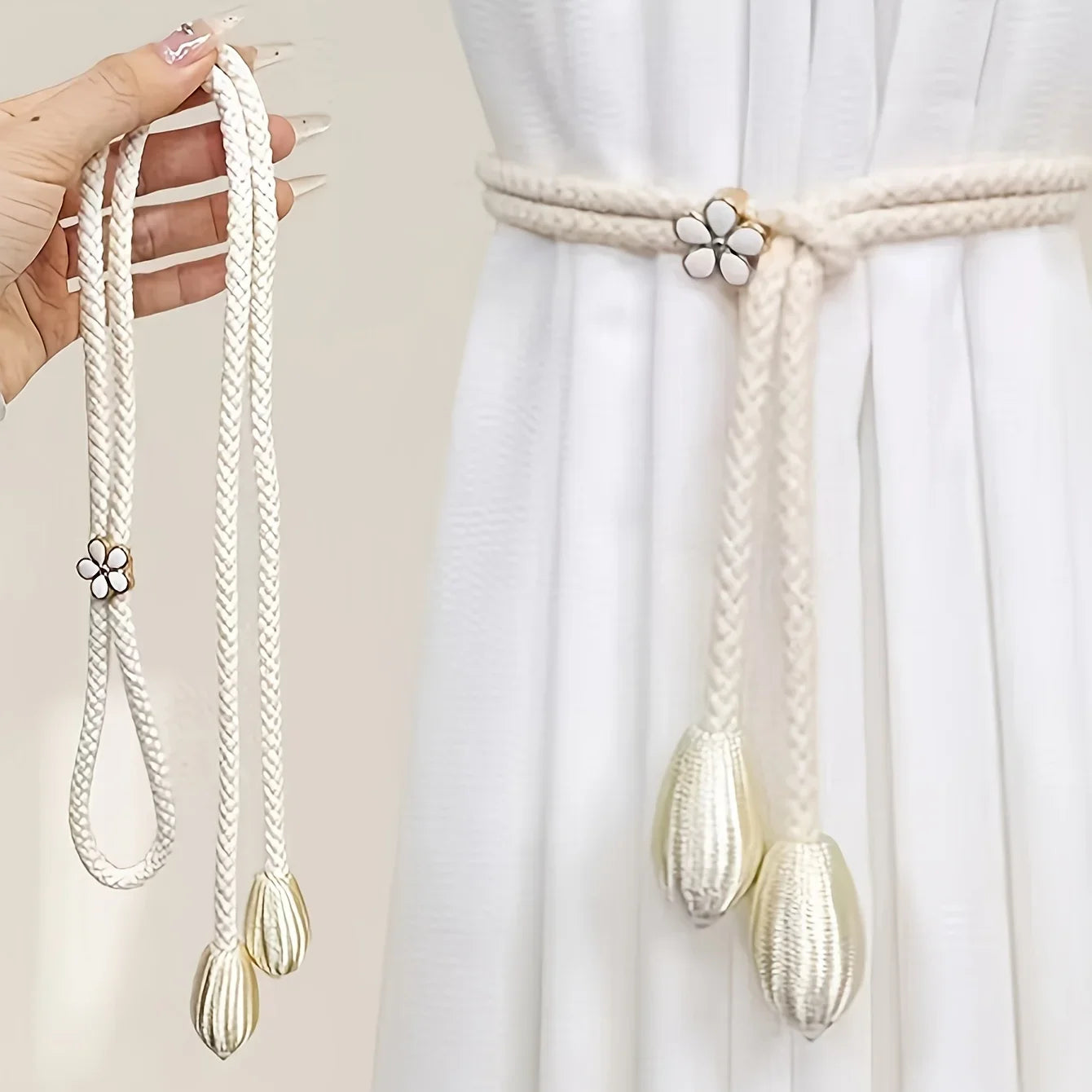 Set de 2 Abrazaderas de Cortina Ajustables con Hebilla Floral