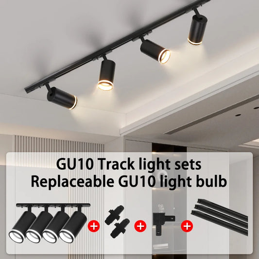Foco LED de Carril Ajustable (GU10) - Sistema de Iluminación de Techo para Tienda, Cocina y Sala con Rotación de 360 Grados