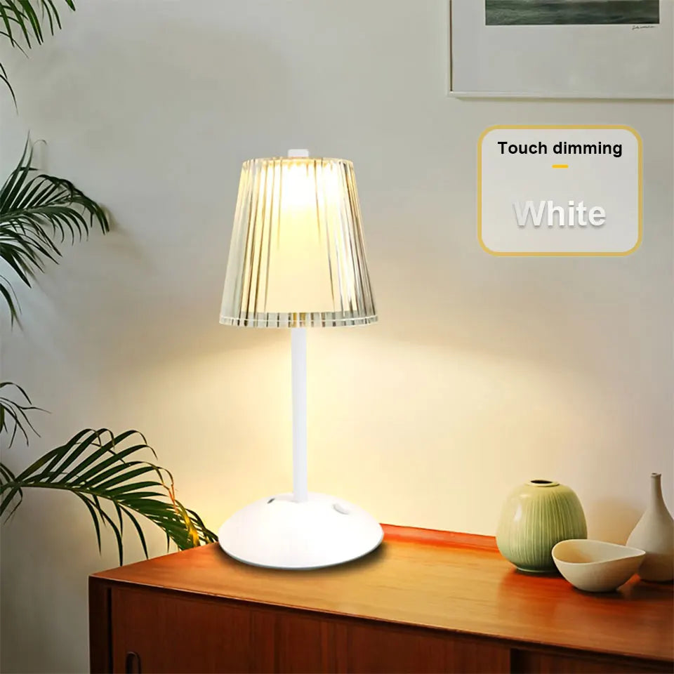 Lámpara de Mesa LED Táctil Estilo Nórdico - Luz de Noche Inalámbrica Recargable con 3 Tonos y Brillo Regulable