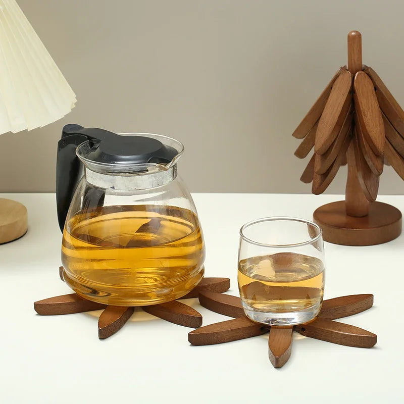 Set de 4 Salvamanteles de Bambú con Diseño de Árbol | Posavasos Decorativos de Madera Resistentes al Calor y Antiescaldaduras